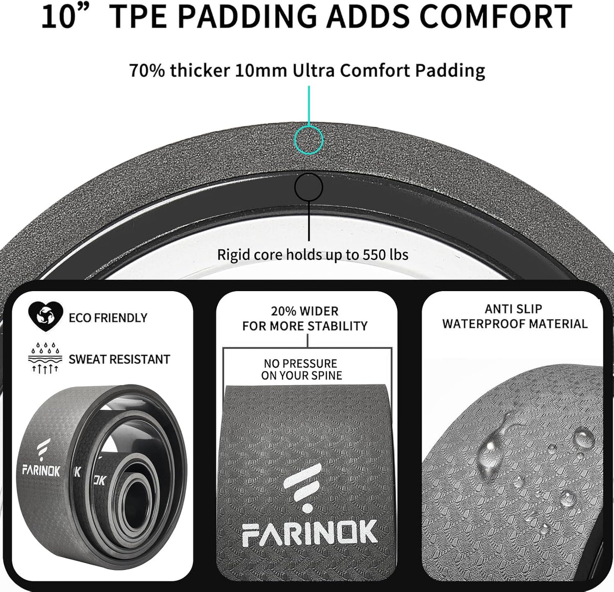 Yoga Wheel Set of 2, Upgraded 10MM Back Wheels for Pain Relief & Stretching