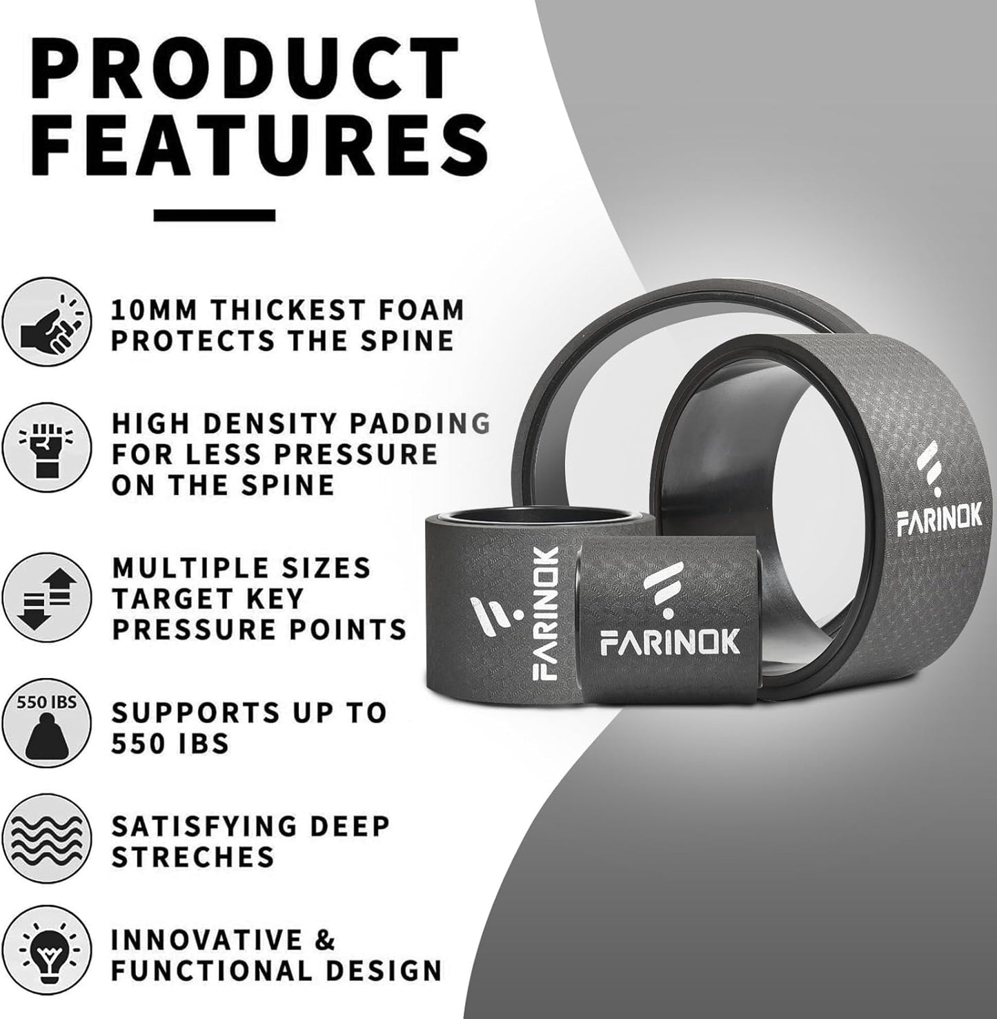 Yoga Wheel Set of 2, Upgraded 10MM Back Wheels for Pain Relief & Stretching