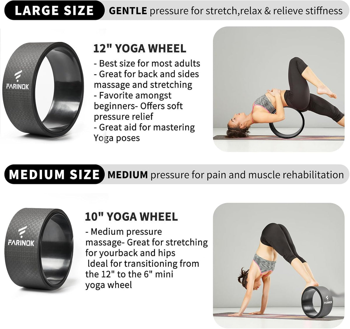 Yoga Wheel Set of 2, Upgraded 10MM Back Wheels for Pain Relief & Stretching