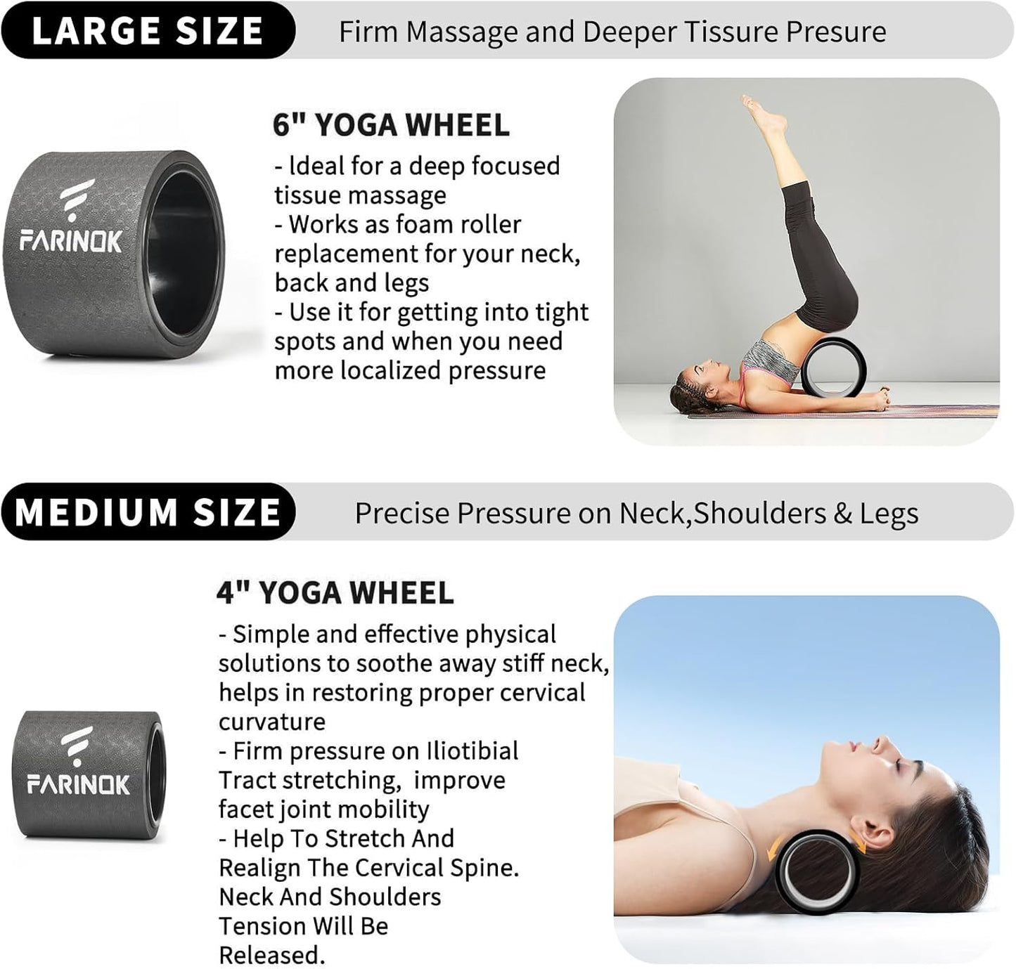 Yoga Wheel Set of 2, Upgraded 10MM Back Wheels for Pain Relief & Stretching