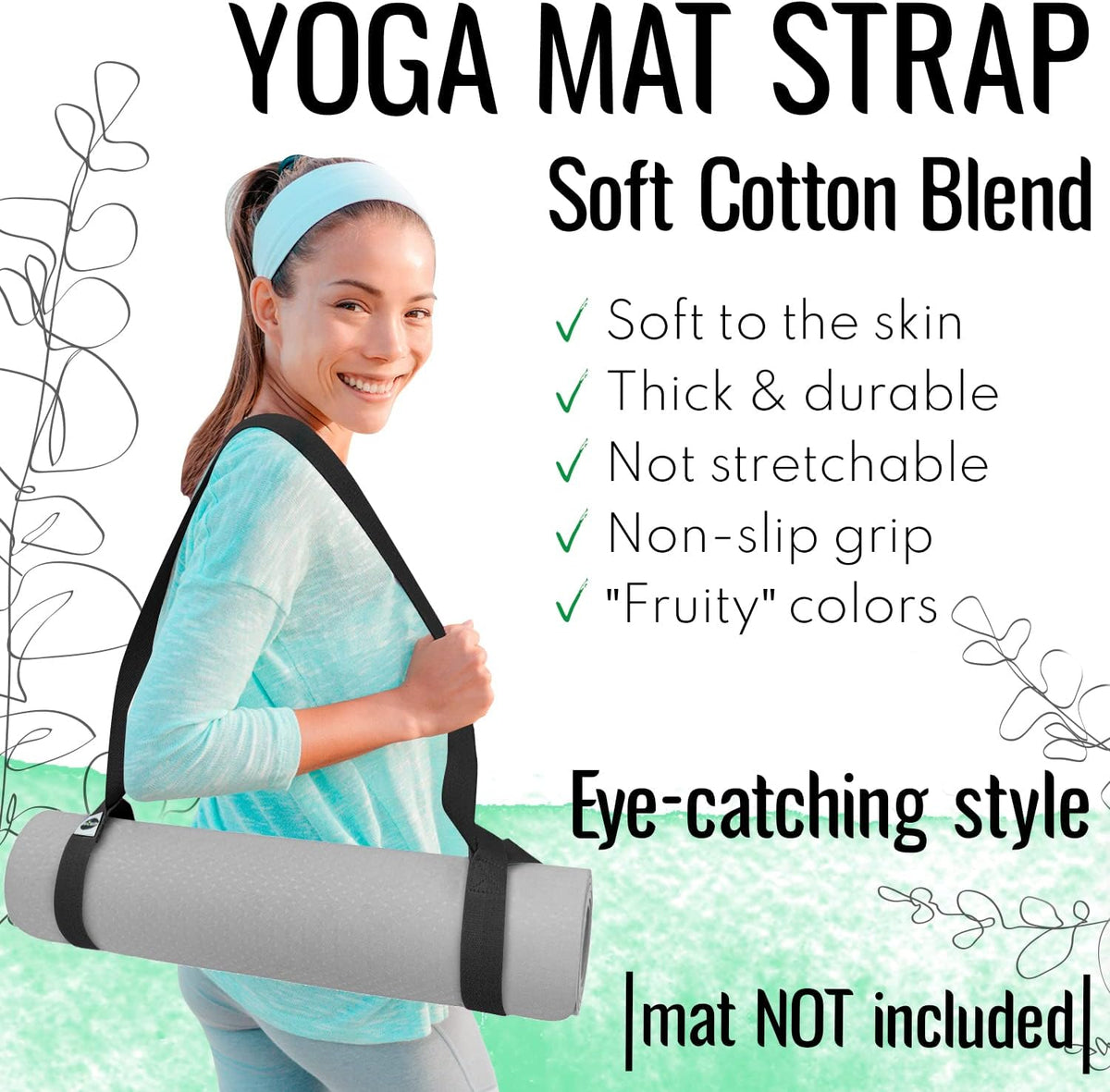 Yoga Mat Strap – Extra Soft & Thick Cotton Carrier for All Mats | Adjustable Skin-friendly & Non-Slip Mat Holder Sling in 30+ Colors [Mat Not Included]