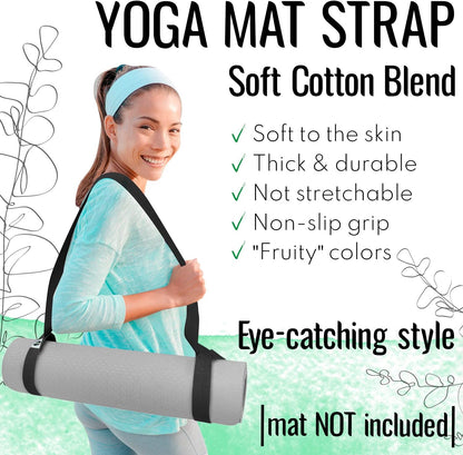 Yoga Mat Strap – Extra Soft & Thick Cotton Carrier for All Mats | Adjustable Skin-friendly & Non-Slip Mat Holder Sling in 30+ Colors [Mat Not Included]