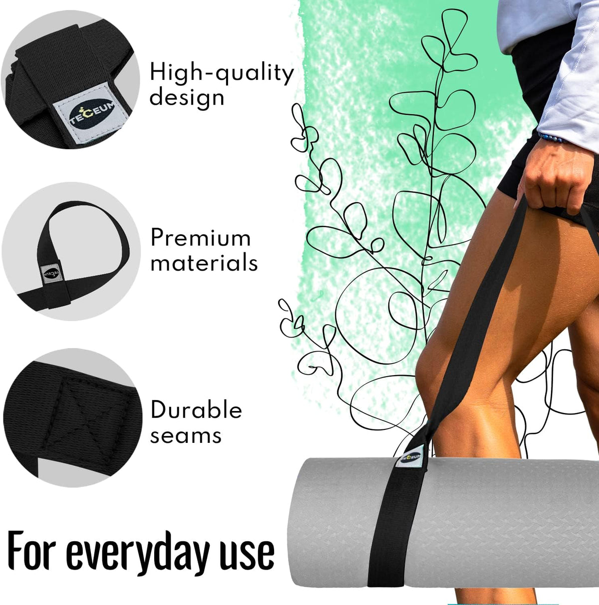 Yoga Mat Strap – Extra Soft & Thick Cotton Carrier for All Mats | Adjustable Skin-friendly & Non-Slip Mat Holder Sling in 30+ Colors [Mat Not Included]