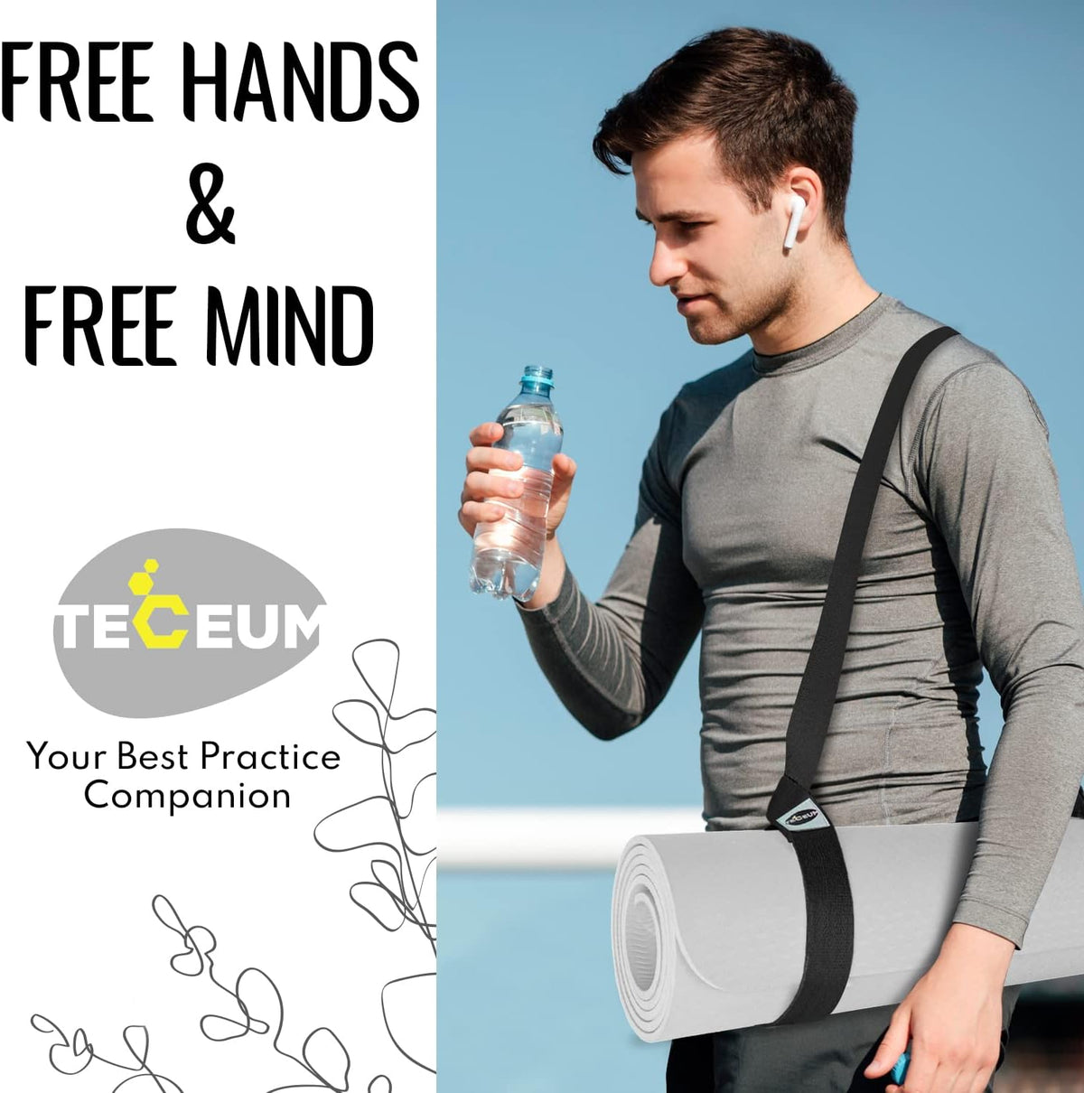 Yoga Mat Strap – Extra Soft & Thick Cotton Carrier for All Mats | Adjustable Skin-friendly & Non-Slip Mat Holder Sling in 30+ Colors [Mat Not Included]
