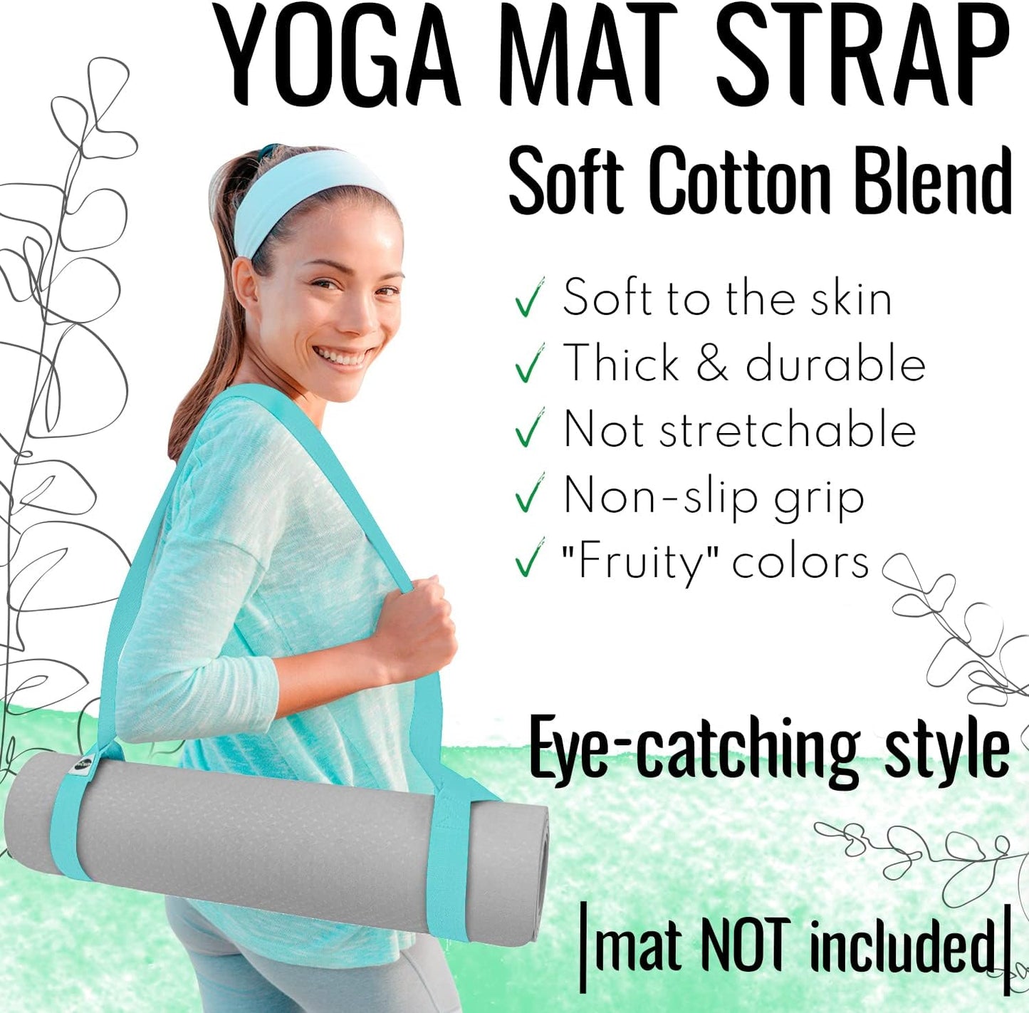 Yoga Mat Strap – Extra Soft & Thick Cotton Carrier for All Mats | Adjustable Skin-friendly & Non-Slip Mat Holder Sling in 30+ Colors [Mat Not Included]