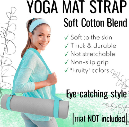 Yoga Mat Strap – Extra Soft & Thick Cotton Carrier for All Mats | Adjustable Skin-friendly & Non-Slip Mat Holder Sling in 30+ Colors [Mat Not Included]