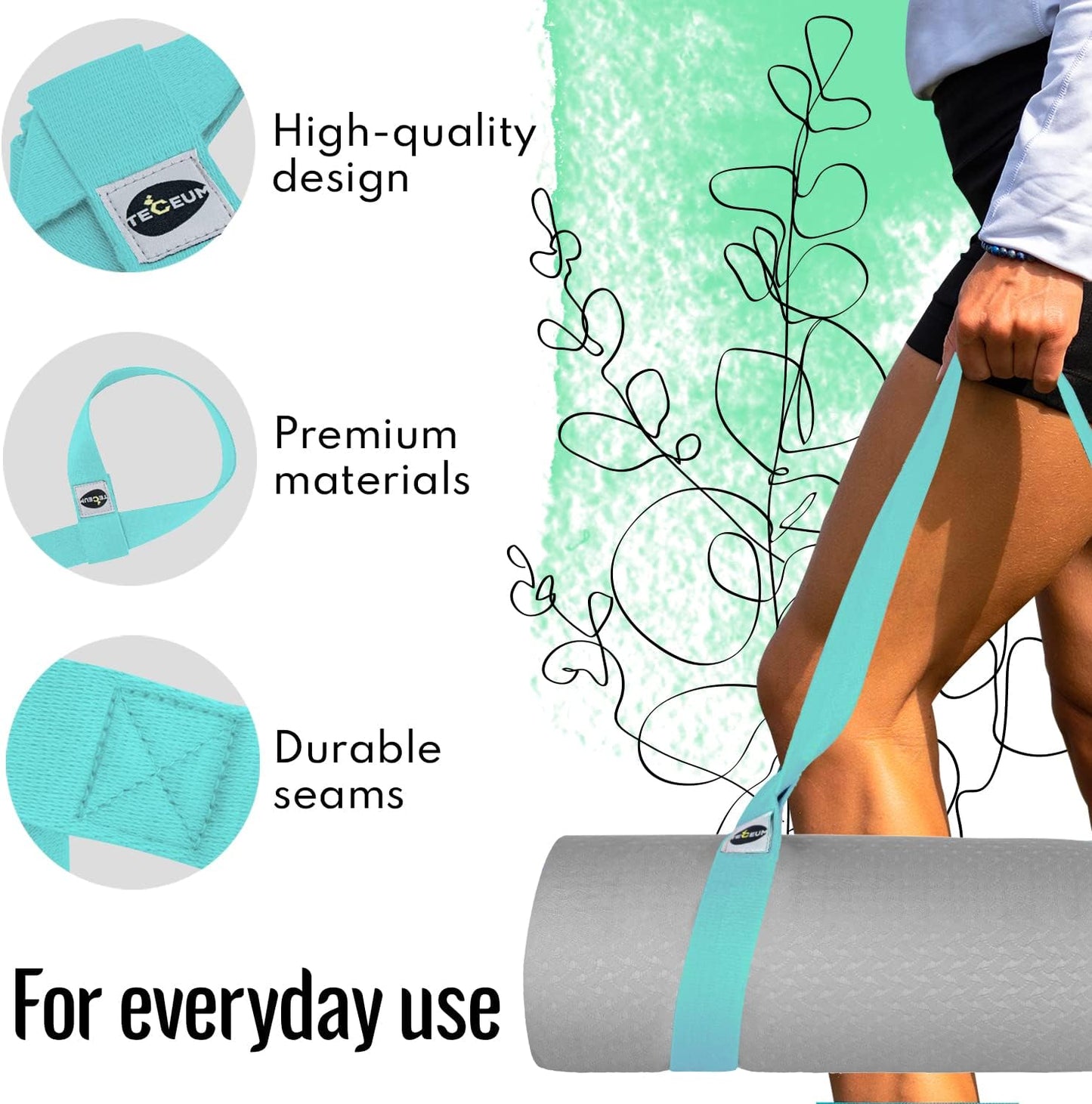Yoga Mat Strap – Extra Soft & Thick Cotton Carrier for All Mats | Adjustable Skin-friendly & Non-Slip Mat Holder Sling in 30+ Colors [Mat Not Included]