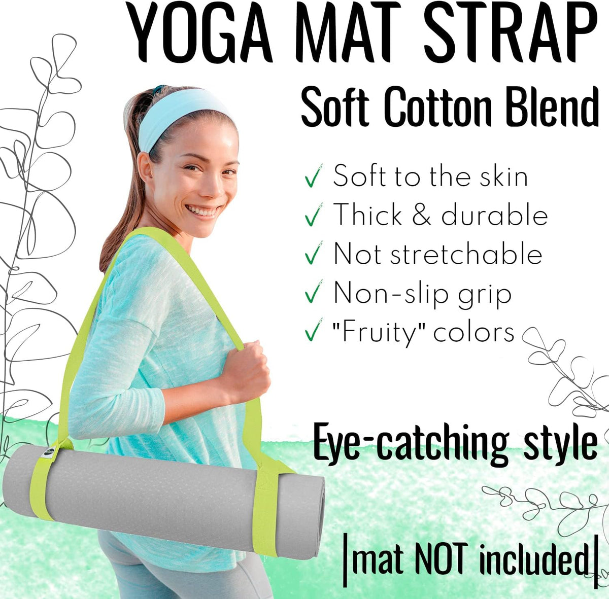 Yoga Mat Strap – Extra Soft & Thick Cotton Carrier for All Mats | Adjustable Skin-friendly & Non-Slip Mat Holder Sling in 30+ Colors [Mat Not Included]