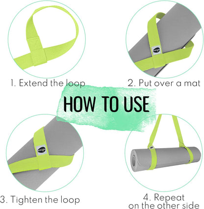 Yoga Mat Strap – Extra Soft & Thick Cotton Carrier for All Mats | Adjustable Skin-friendly & Non-Slip Mat Holder Sling in 30+ Colors [Mat Not Included]