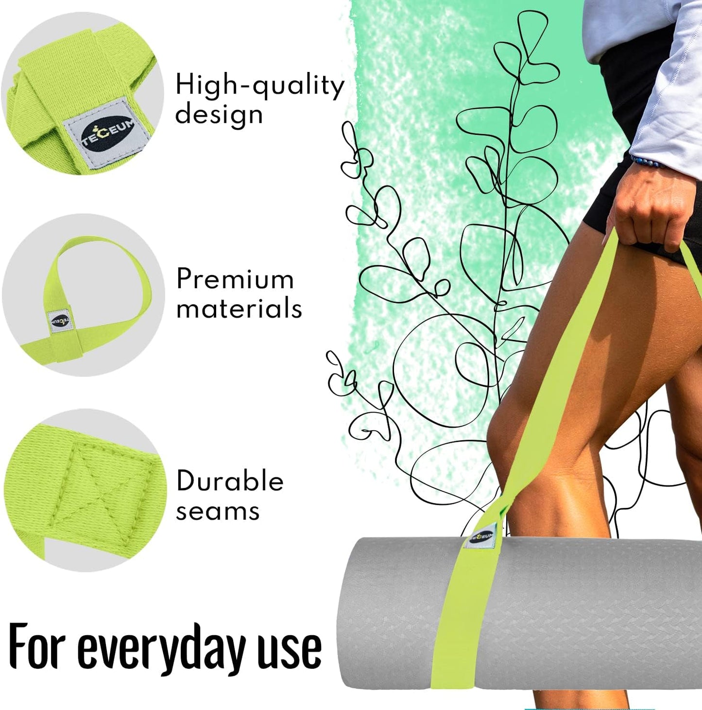 Yoga Mat Strap – Extra Soft & Thick Cotton Carrier for All Mats | Adjustable Skin-friendly & Non-Slip Mat Holder Sling in 30+ Colors [Mat Not Included]