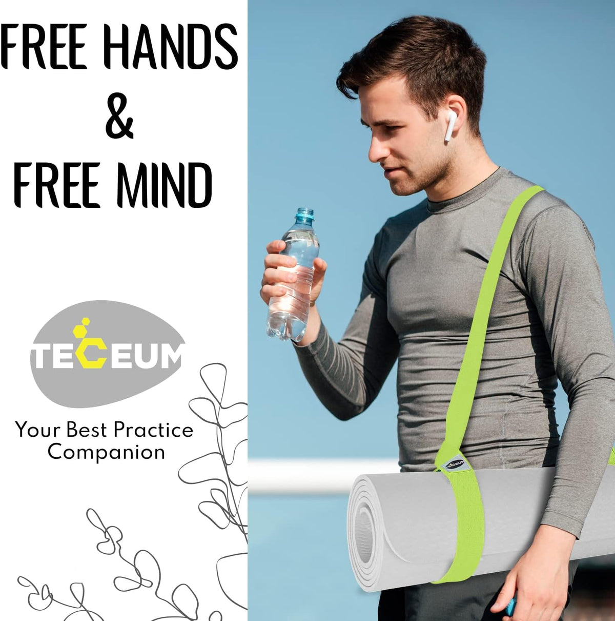 Yoga Mat Strap – Extra Soft & Thick Cotton Carrier for All Mats | Adjustable Skin-friendly & Non-Slip Mat Holder Sling in 30+ Colors [Mat Not Included]