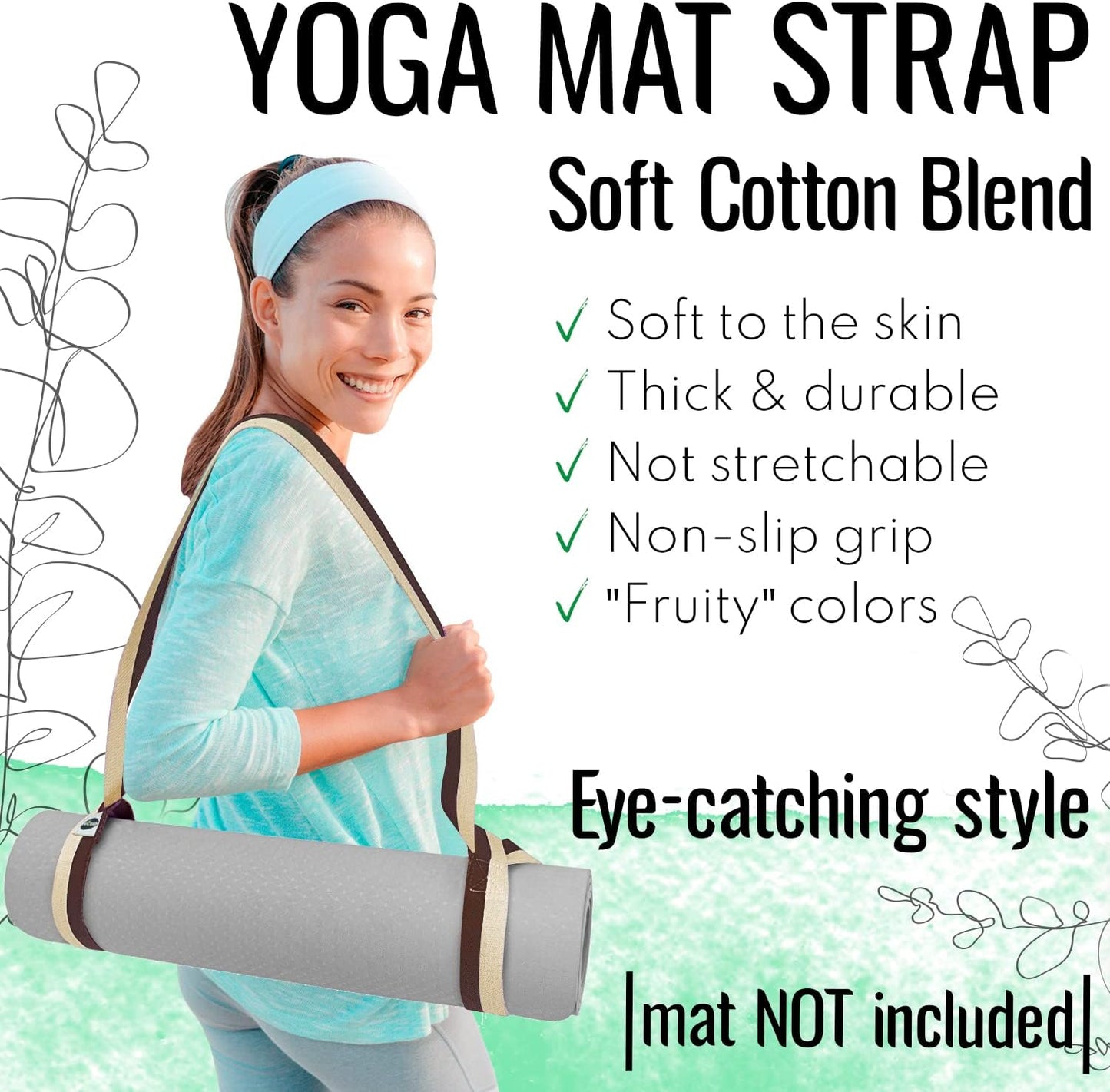 Yoga Mat Strap – Extra Soft & Thick Cotton Carrier for All Mats | Adjustable Skin-friendly & Non-Slip Mat Holder Sling in 30+ Colors [Mat Not Included]