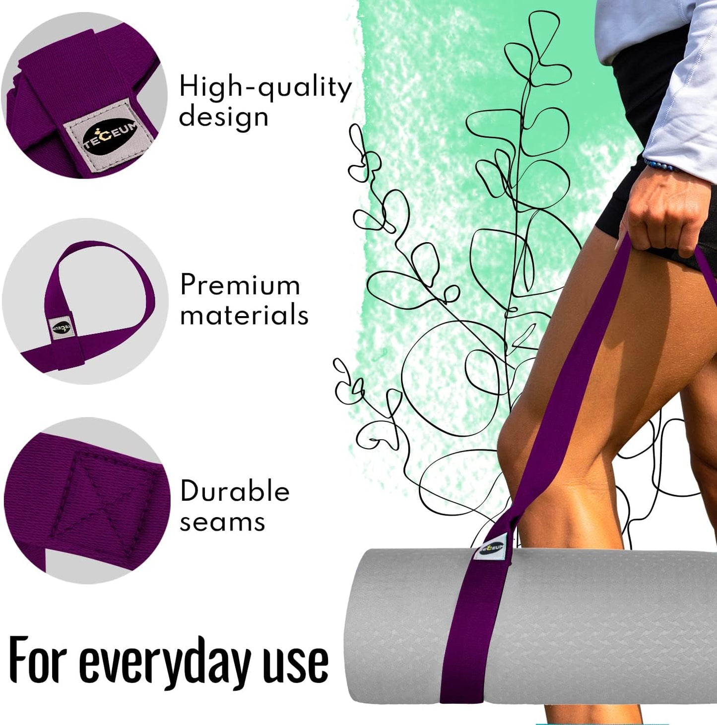 Yoga Mat Strap – Extra Soft & Thick Cotton Carrier for All Mats | Adjustable Skin-friendly & Non-Slip Mat Holder Sling in 30+ Colors [Mat Not Included]