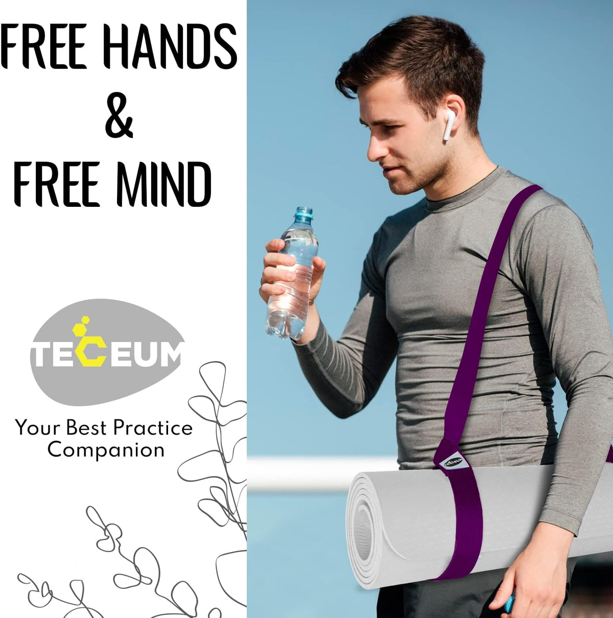 Yoga Mat Strap – Extra Soft & Thick Cotton Carrier for All Mats | Adjustable Skin-friendly & Non-Slip Mat Holder Sling in 30+ Colors [Mat Not Included]