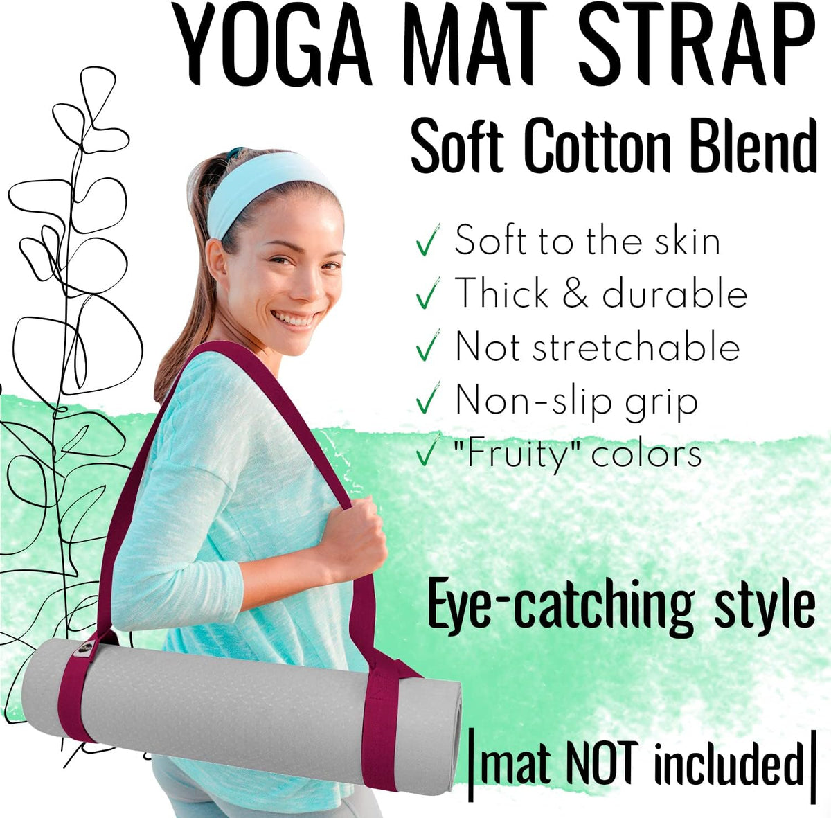 Yoga Mat Strap – Extra Soft & Thick Cotton Carrier for All Mats | Adjustable Skin-friendly & Non-Slip Mat Holder Sling in 30+ Colors [Mat Not Included]