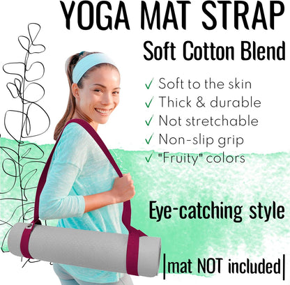 Yoga Mat Strap – Extra Soft & Thick Cotton Carrier for All Mats | Adjustable Skin-friendly & Non-Slip Mat Holder Sling in 30+ Colors [Mat Not Included]
