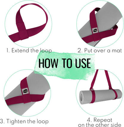 Yoga Mat Strap – Extra Soft & Thick Cotton Carrier for All Mats | Adjustable Skin-friendly & Non-Slip Mat Holder Sling in 30+ Colors [Mat Not Included]