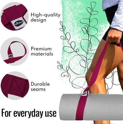 Yoga Mat Strap – Extra Soft & Thick Cotton Carrier for All Mats | Adjustable Skin-friendly & Non-Slip Mat Holder Sling in 30+ Colors [Mat Not Included]