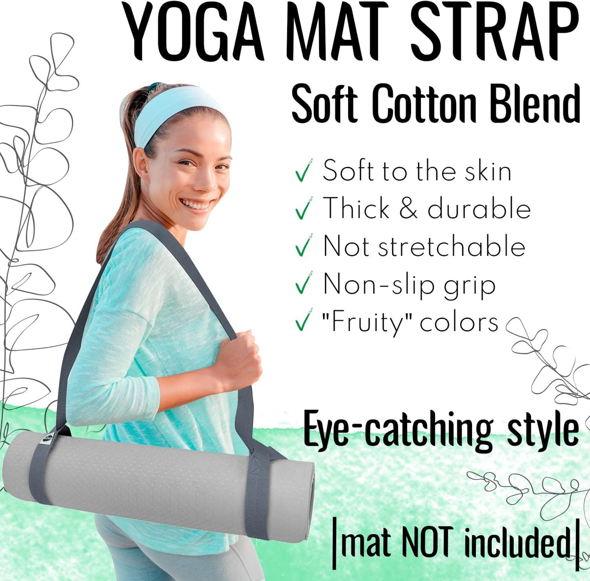 Yoga Mat Strap – Extra Soft & Thick Cotton Carrier for All Mats | Adjustable Skin-friendly & Non-Slip Mat Holder Sling in 30+ Colors [Mat Not Included]