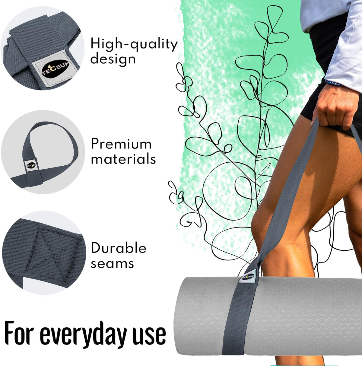 Yoga Mat Strap – Extra Soft & Thick Cotton Carrier for All Mats | Adjustable Skin-friendly & Non-Slip Mat Holder Sling in 30+ Colors [Mat Not Included]