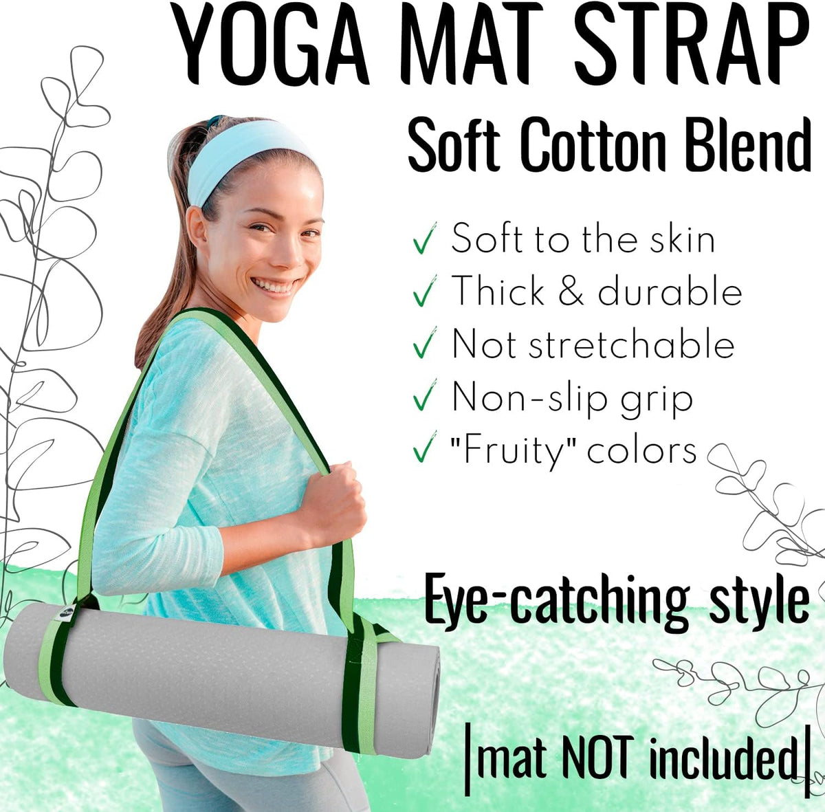 Yoga Mat Strap – Extra Soft & Thick Cotton Carrier for All Mats | Adjustable Skin-friendly & Non-Slip Mat Holder Sling in 30+ Colors [Mat Not Included]