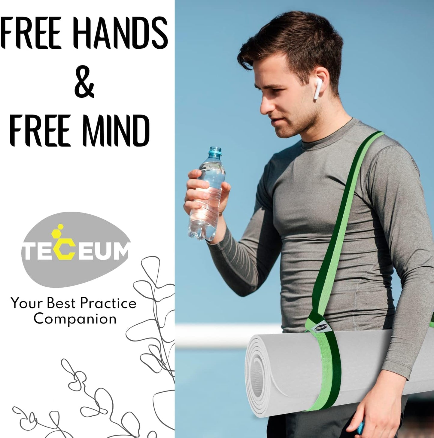 Yoga Mat Strap – Extra Soft & Thick Cotton Carrier for All Mats | Adjustable Skin-friendly & Non-Slip Mat Holder Sling in 30+ Colors [Mat Not Included]