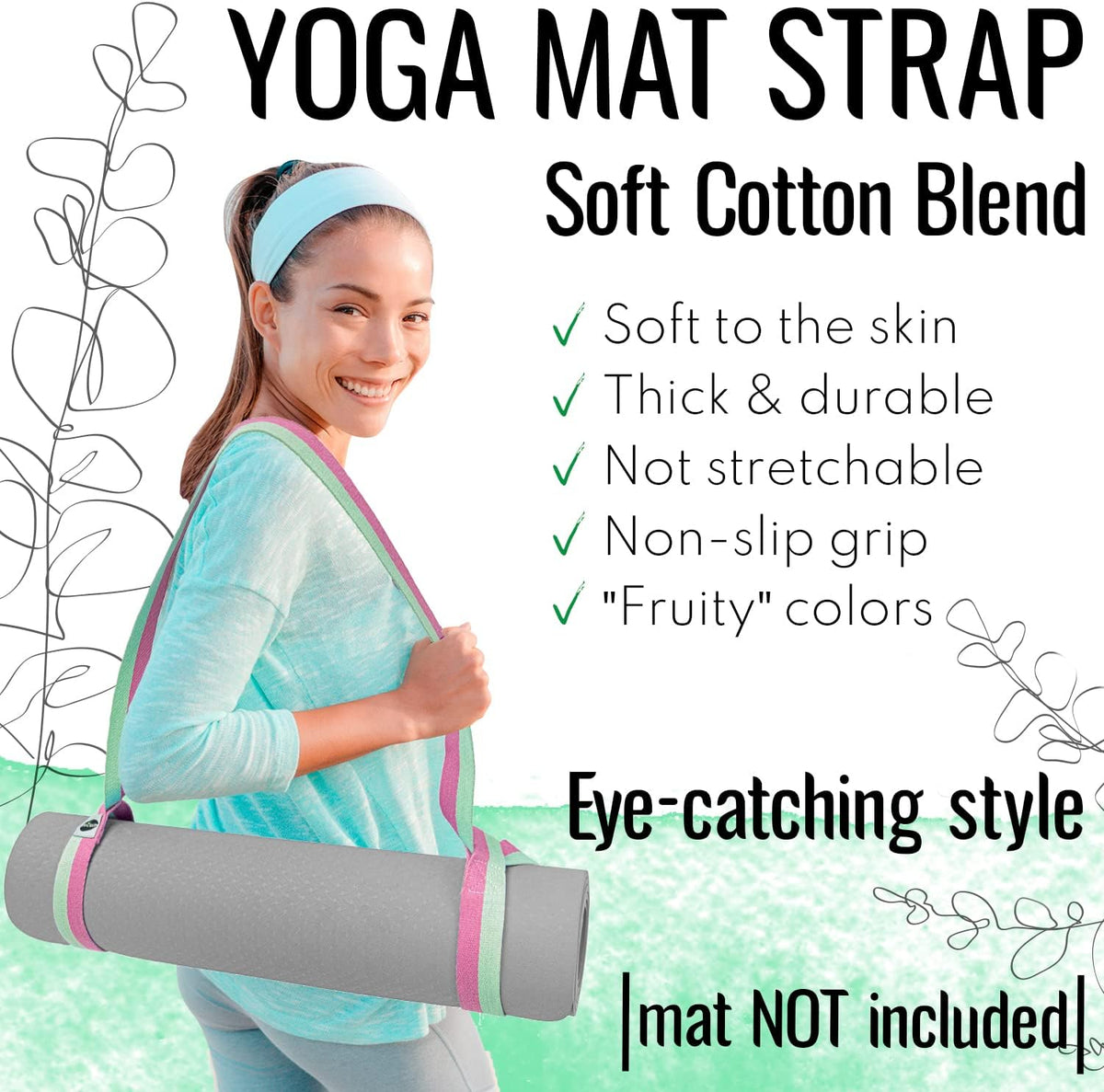 Yoga Mat Strap – Extra Soft & Thick Cotton Carrier for All Mats | Adjustable Skin-friendly & Non-Slip Mat Holder Sling in 30+ Colors [Mat Not Included]
