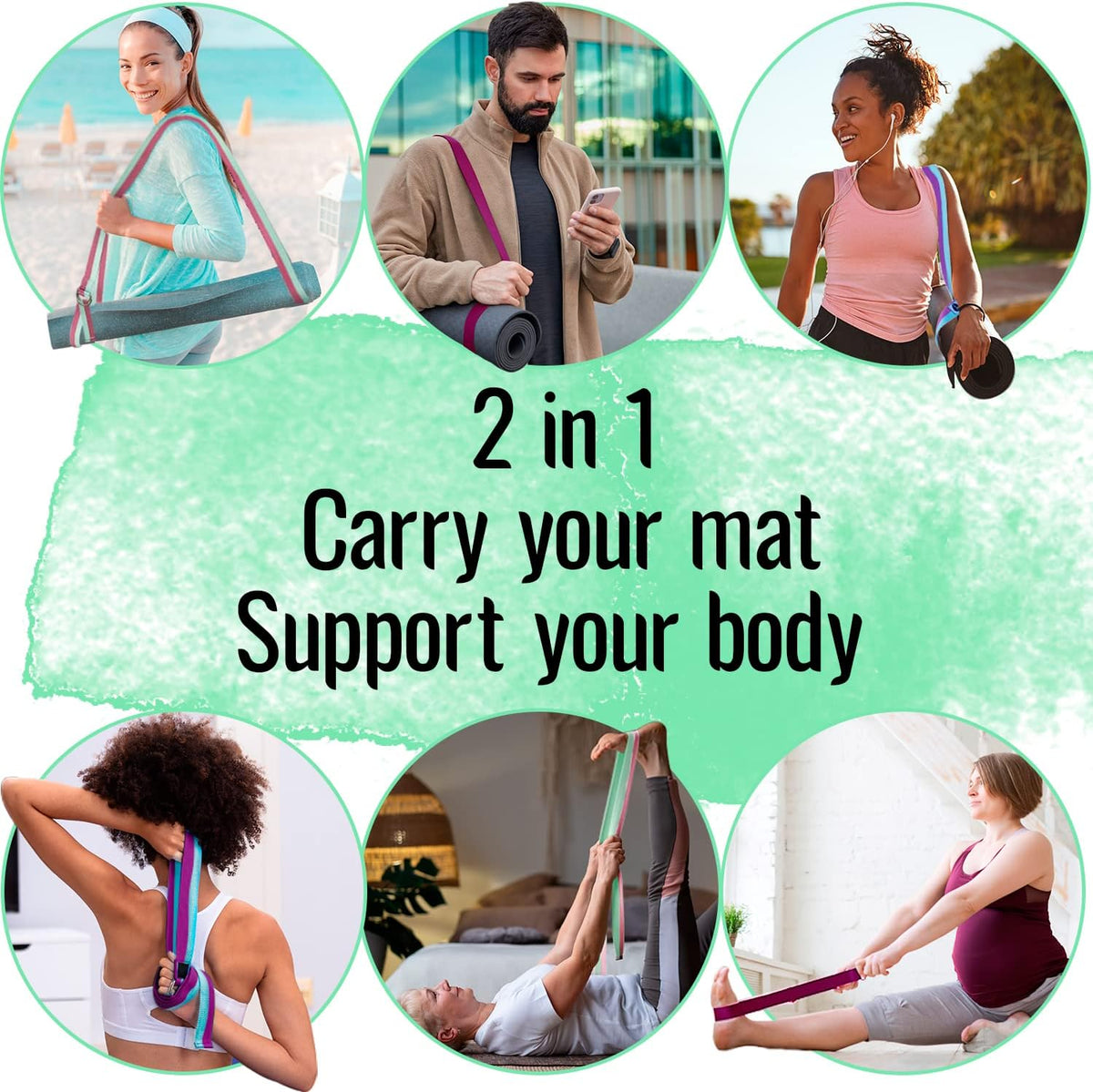 Yoga Mat Strap – Extra Soft & Thick Cotton Carrier for All Mats | Adjustable Skin-friendly & Non-Slip Mat Holder Sling in 30+ Colors [Mat Not Included]