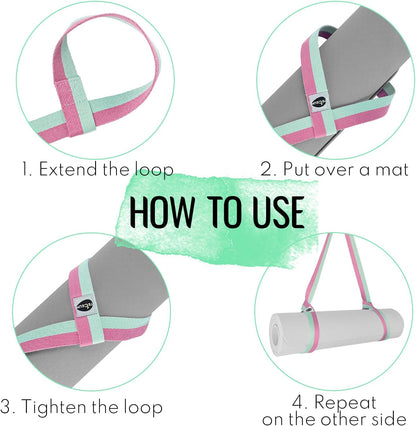 Yoga Mat Strap – Extra Soft & Thick Cotton Carrier for All Mats | Adjustable Skin-friendly & Non-Slip Mat Holder Sling in 30+ Colors [Mat Not Included]