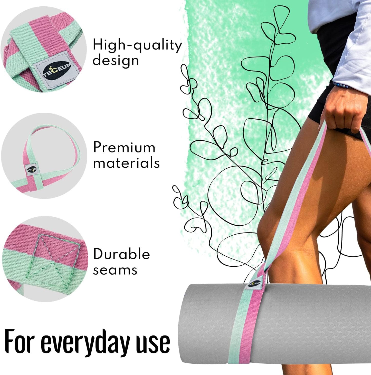 Yoga Mat Strap – Extra Soft & Thick Cotton Carrier for All Mats | Adjustable Skin-friendly & Non-Slip Mat Holder Sling in 30+ Colors [Mat Not Included]