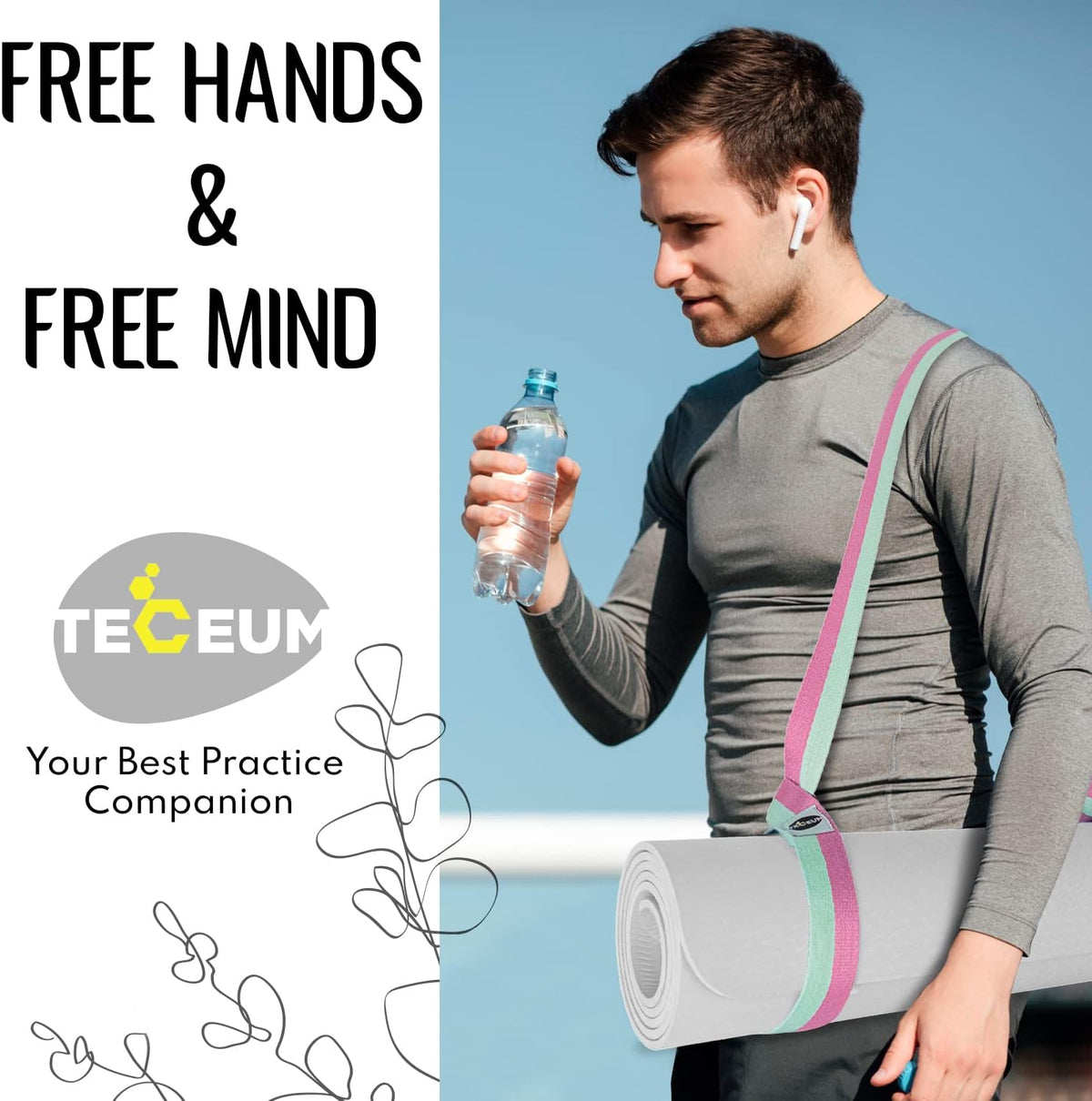 Yoga Mat Strap – Extra Soft & Thick Cotton Carrier for All Mats | Adjustable Skin-friendly & Non-Slip Mat Holder Sling in 30+ Colors [Mat Not Included]