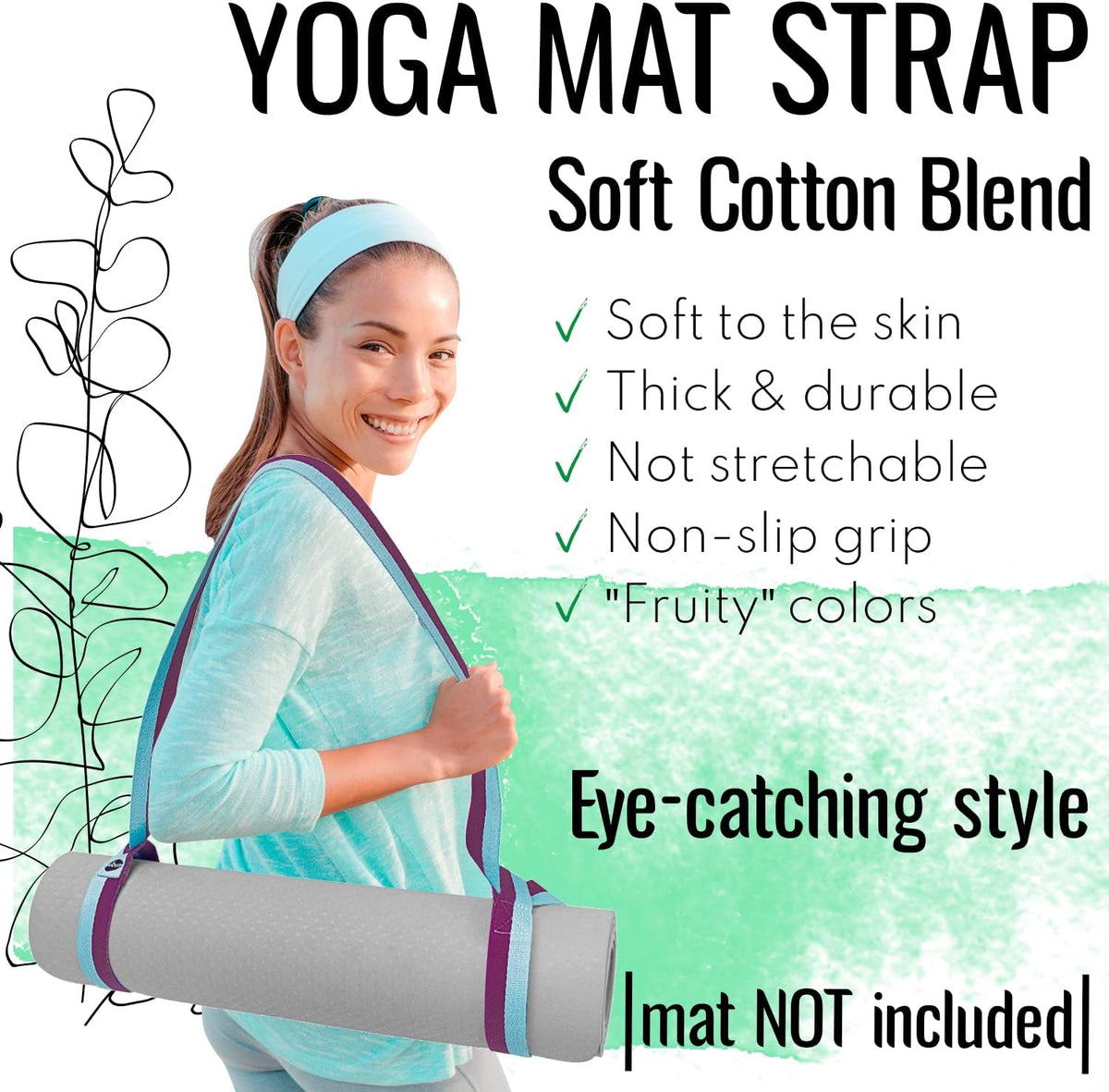 Yoga Mat Strap – Extra Soft & Thick Cotton Carrier for All Mats | Adjustable Skin-friendly & Non-Slip Mat Holder Sling in 30+ Colors [Mat Not Included]