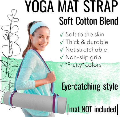 Yoga Mat Strap – Extra Soft & Thick Cotton Carrier for All Mats | Adjustable Skin-friendly & Non-Slip Mat Holder Sling in 30+ Colors [Mat Not Included]