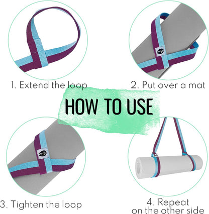 Yoga Mat Strap – Extra Soft & Thick Cotton Carrier for All Mats | Adjustable Skin-friendly & Non-Slip Mat Holder Sling in 30+ Colors [Mat Not Included]