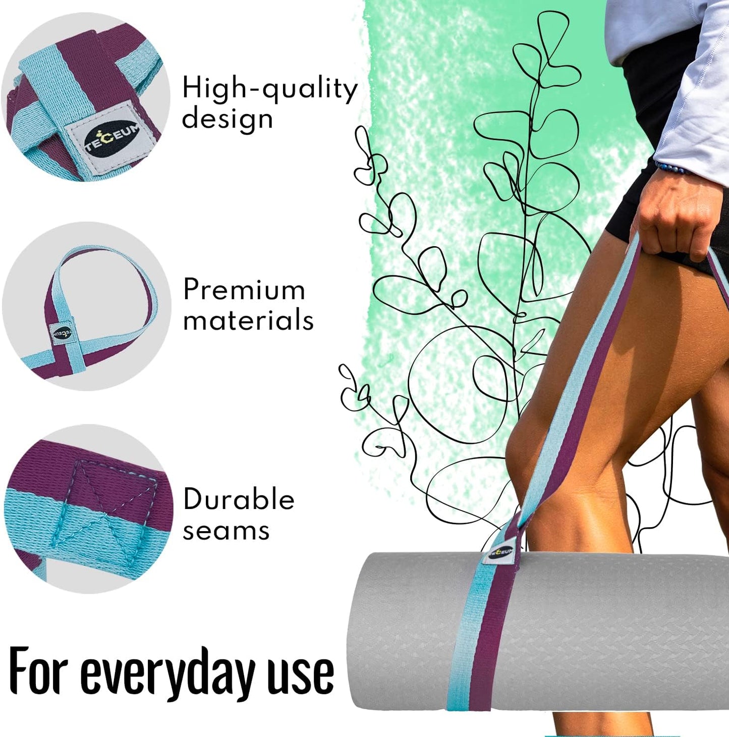 Yoga Mat Strap – Extra Soft & Thick Cotton Carrier for All Mats | Adjustable Skin-friendly & Non-Slip Mat Holder Sling in 30+ Colors [Mat Not Included]