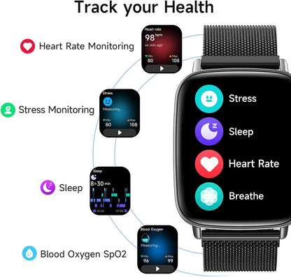 Smart Watch for Women, 1.85" HD Smartwatch Compatible iPhone/Samsung/Android (Answer/Make Calls), 100+ Sport Modes Fitness Tracker with Heart Rate/Sleep/SpO2 Monitor, IP68 Waterproof, with 2 Bands