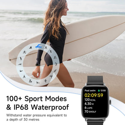 Smart Watch for Women, 1.85" HD Smartwatch Compatible iPhone/Samsung/Android (Answer/Make Calls), 100+ Sport Modes Fitness Tracker with Heart Rate/Sleep/SpO2 Monitor, IP68 Waterproof, with 2 Bands