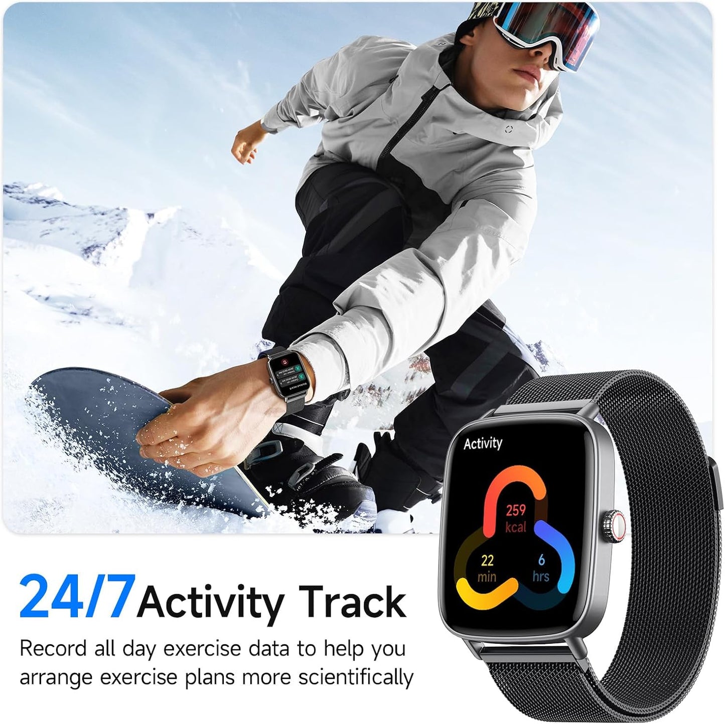 Smart Watch for Women, 1.85" HD Smartwatch Compatible iPhone/Samsung/Android (Answer/Make Calls), 100+ Sport Modes Fitness Tracker with Heart Rate/Sleep/SpO2 Monitor, IP68 Waterproof, with 2 Bands