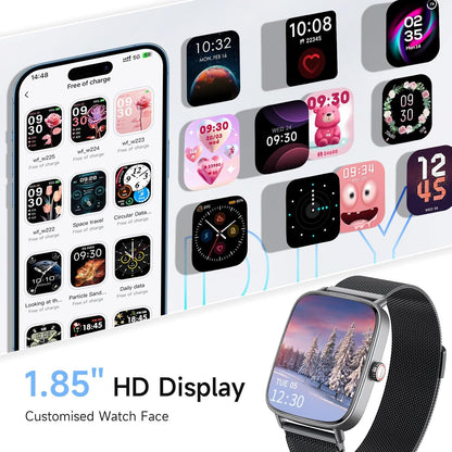 Smart Watch for Women, 1.85" HD Smartwatch Compatible iPhone/Samsung/Android (Answer/Make Calls), 100+ Sport Modes Fitness Tracker with Heart Rate/Sleep/SpO2 Monitor, IP68 Waterproof, with 2 Bands