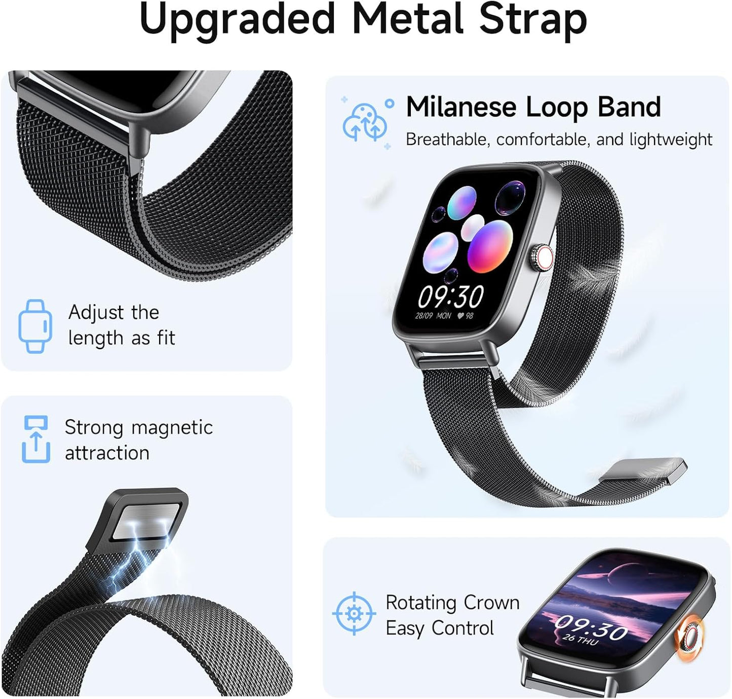 Smart Watch for Women, 1.85" HD Smartwatch Compatible iPhone/Samsung/Android (Answer/Make Calls), 100+ Sport Modes Fitness Tracker with Heart Rate/Sleep/SpO2 Monitor, IP68 Waterproof, with 2 Bands