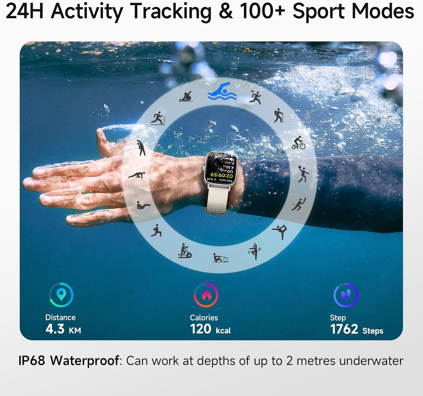 Smart Watch for Women, 1.85" HD Smartwatch Compatible iPhone/Samsung/Android (Answer/Make Calls), 100+ Sport Modes Fitness Tracker with Heart Rate/Sleep/SpO2 Monitor, IP68 Waterproof, with 2 Bands
