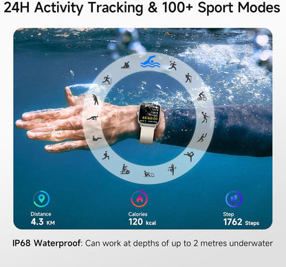 Smart Watch for Women, 1.85" HD Smartwatch Compatible iPhone/Samsung/Android (Answer/Make Calls), 100+ Sport Modes Fitness Tracker with Heart Rate/Sleep/SpO2 Monitor, IP68 Waterproof, with 2 Bands