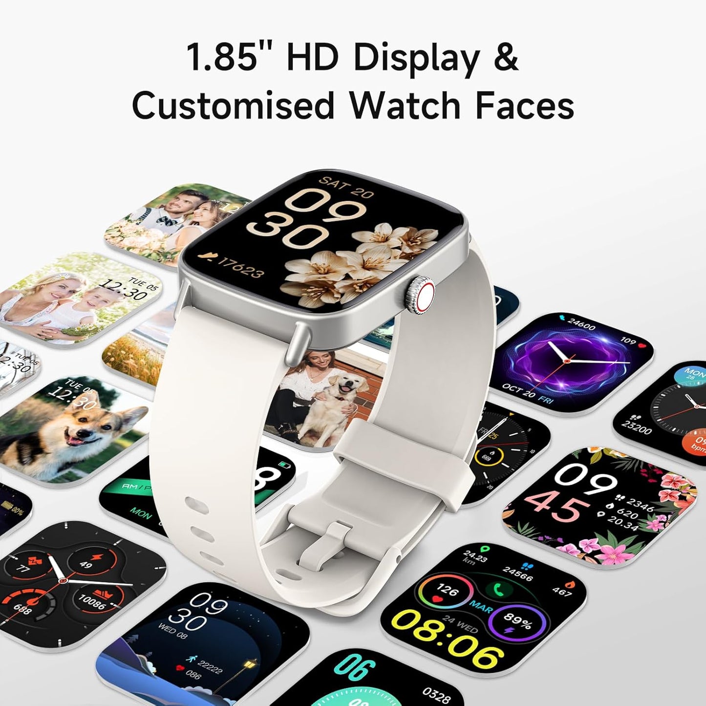 Smart Watch for Women, 1.85" HD Smartwatch Compatible iPhone/Samsung/Android (Answer/Make Calls), 100+ Sport Modes Fitness Tracker with Heart Rate/Sleep/SpO2 Monitor, IP68 Waterproof, with 2 Bands