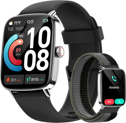 Smart Watch for Women, 1.85" HD Smartwatch Compatible iPhone/Samsung/Android (Answer/Make Calls), 100+ Sport Modes Fitness Tracker with Heart Rate/Sleep/SpO2 Monitor, IP68 Waterproof, with 2 Bands