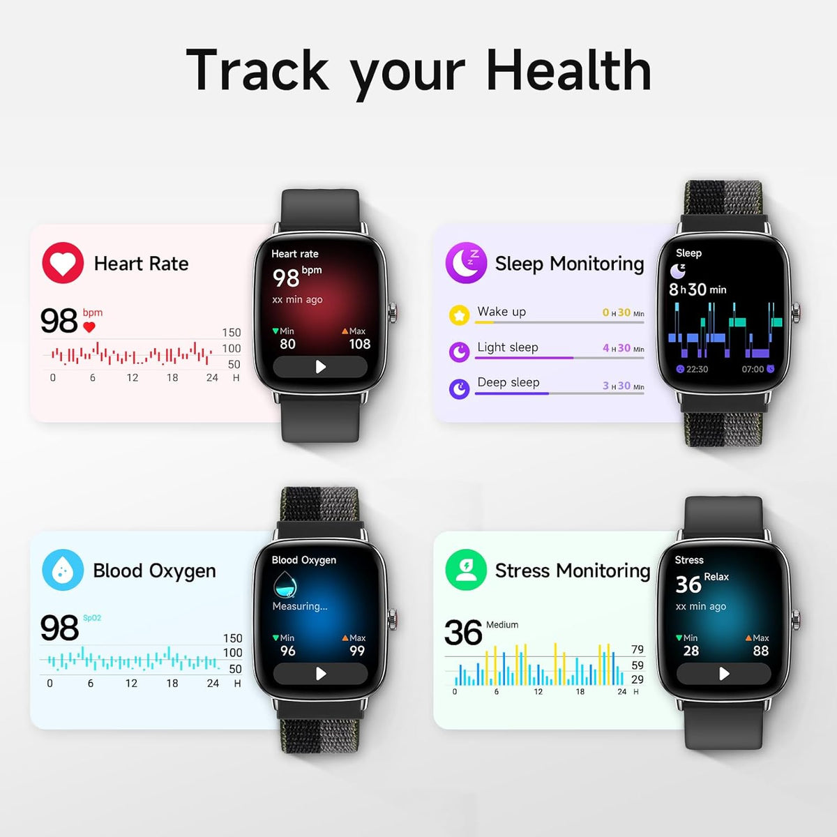 Smart Watch for Women, 1.85" HD Smartwatch Compatible iPhone/Samsung/Android (Answer/Make Calls), 100+ Sport Modes Fitness Tracker with Heart Rate/Sleep/SpO2 Monitor, IP68 Waterproof, with 2 Bands