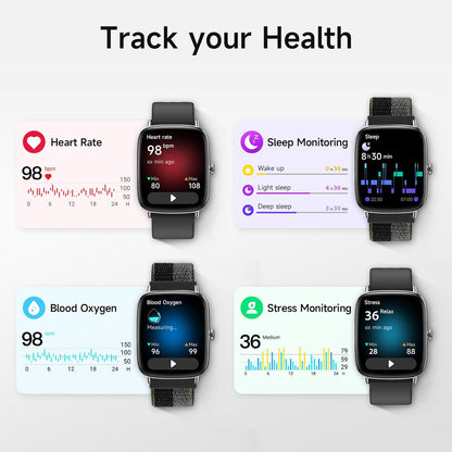 Smart Watch for Women, 1.85" HD Smartwatch Compatible iPhone/Samsung/Android (Answer/Make Calls), 100+ Sport Modes Fitness Tracker with Heart Rate/Sleep/SpO2 Monitor, IP68 Waterproof, with 2 Bands