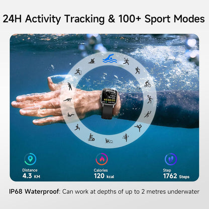 Smart Watch for Women, 1.85" HD Smartwatch Compatible iPhone/Samsung/Android (Answer/Make Calls), 100+ Sport Modes Fitness Tracker with Heart Rate/Sleep/SpO2 Monitor, IP68 Waterproof, with 2 Bands