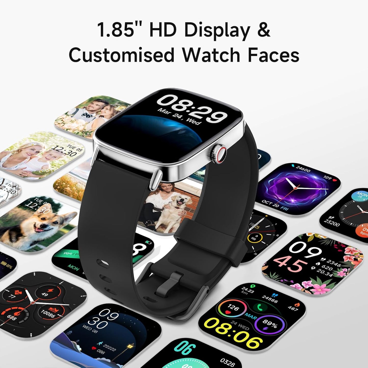 Smart Watch for Women, 1.85" HD Smartwatch Compatible iPhone/Samsung/Android (Answer/Make Calls), 100+ Sport Modes Fitness Tracker with Heart Rate/Sleep/SpO2 Monitor, IP68 Waterproof, with 2 Bands