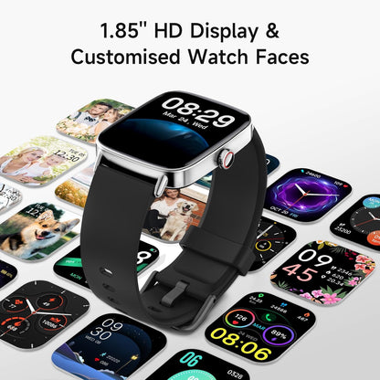 Smart Watch for Women, 1.85" HD Smartwatch Compatible iPhone/Samsung/Android (Answer/Make Calls), 100+ Sport Modes Fitness Tracker with Heart Rate/Sleep/SpO2 Monitor, IP68 Waterproof, with 2 Bands