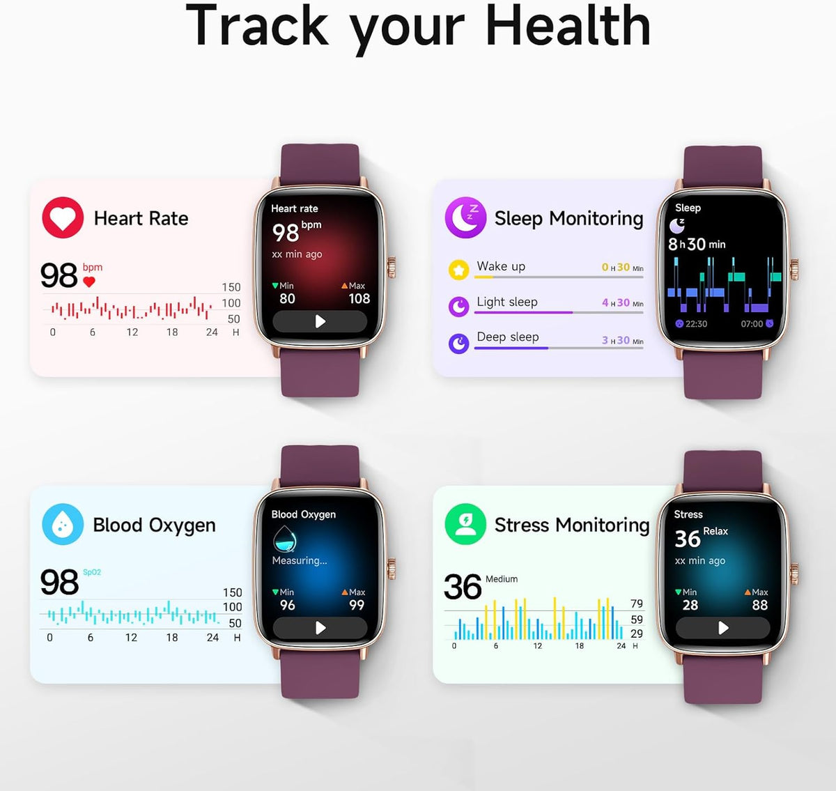 Smart Watch for Women, 1.85" HD Smartwatch Compatible iPhone/Samsung/Android (Answer/Make Calls), 100+ Sport Modes Fitness Tracker with Heart Rate/Sleep/SpO2 Monitor, IP68 Waterproof, with 2 Bands